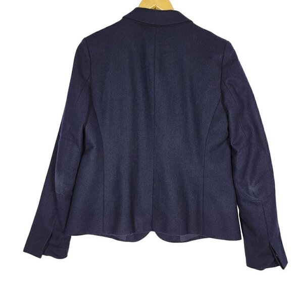 Loft Women's Navy 53% Wool Blend Elbow Patches Academia Style Blazer Size 6 - Picture 5 of 13